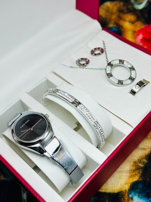 Coffret Bijoux et Montre Élégance (Argent Blanc) – Acier Inoxydable