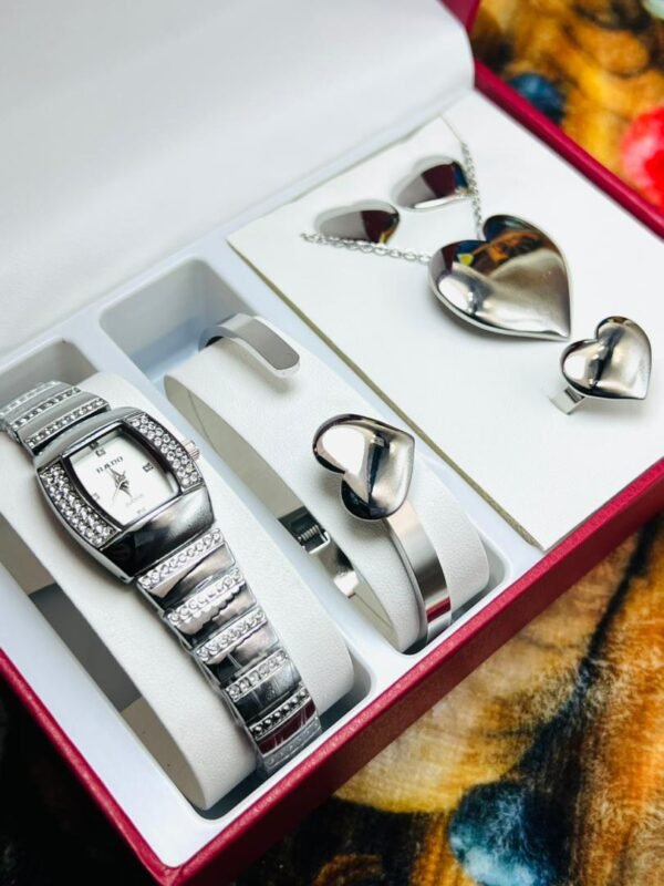 Coffret Bijoux et Montre Élégance (Couleur Argent Blanc) – Acier Inoxydable
